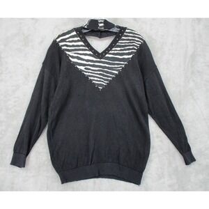 Vintage David David Sweater Womens Large Zebra Cutout Mock Neck Studded Black